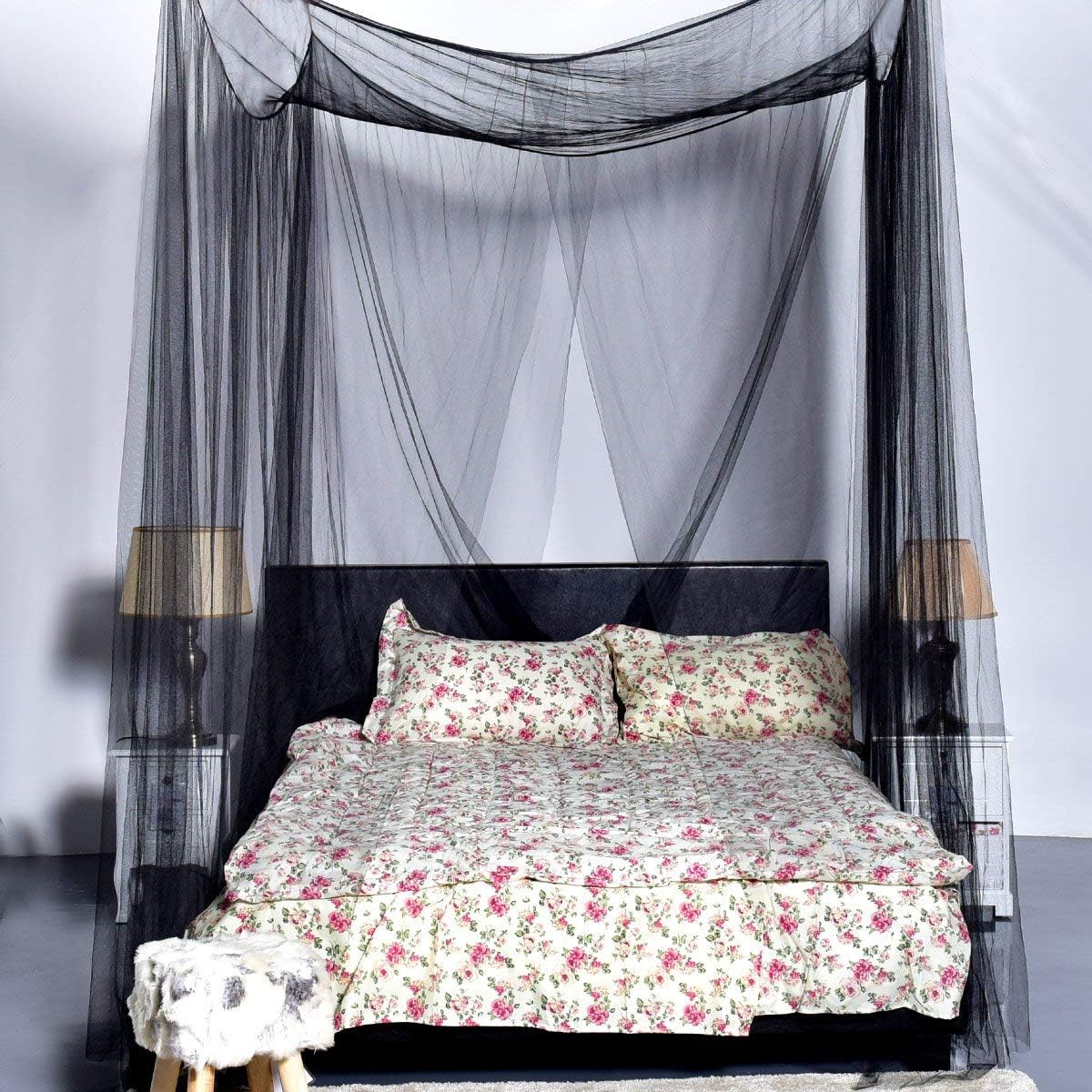 Goplus Mosquito Net - 4 Corner Post Bed Canopy for King & Large Queen Size Beds - Black
