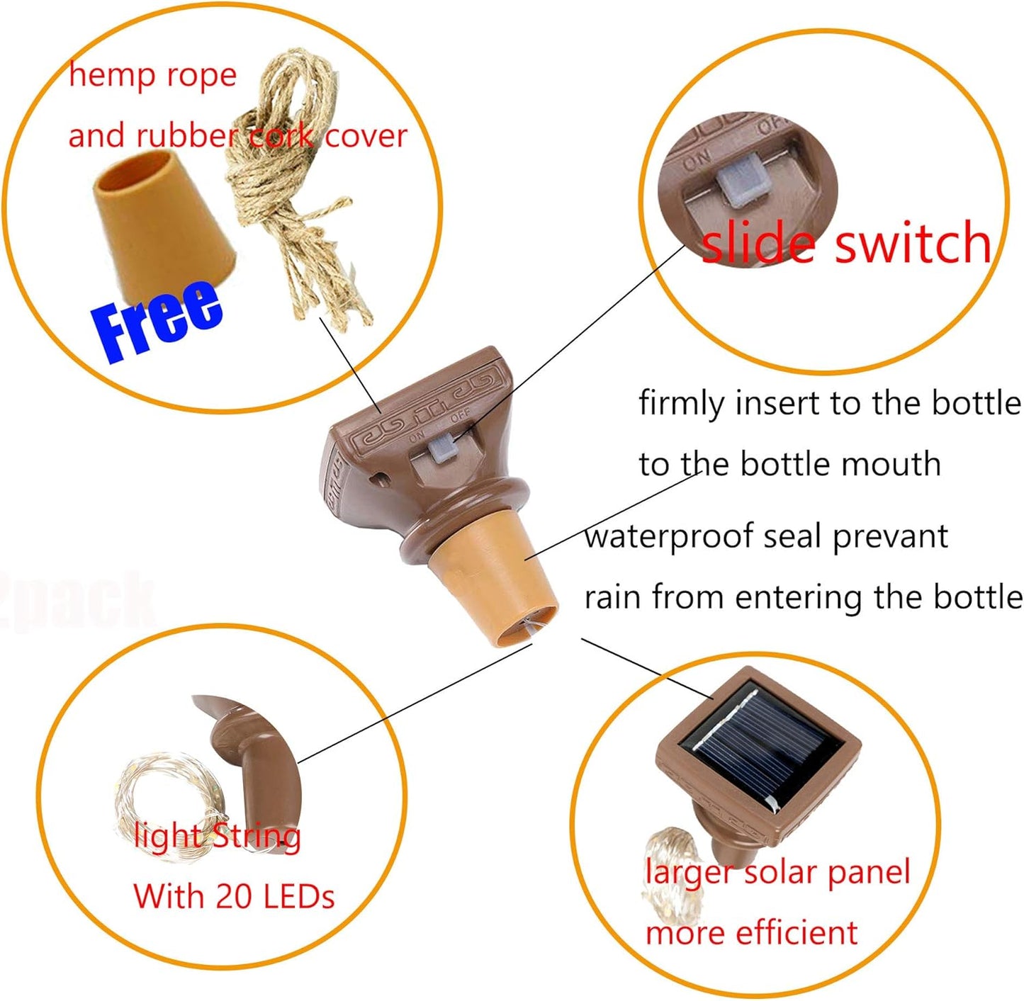 12 Pack 20 YJFWAL Upgraded Solar Wine Bottle Lights, LEDs Waterproof Copper Light, Bottle Light Fairy Cork String