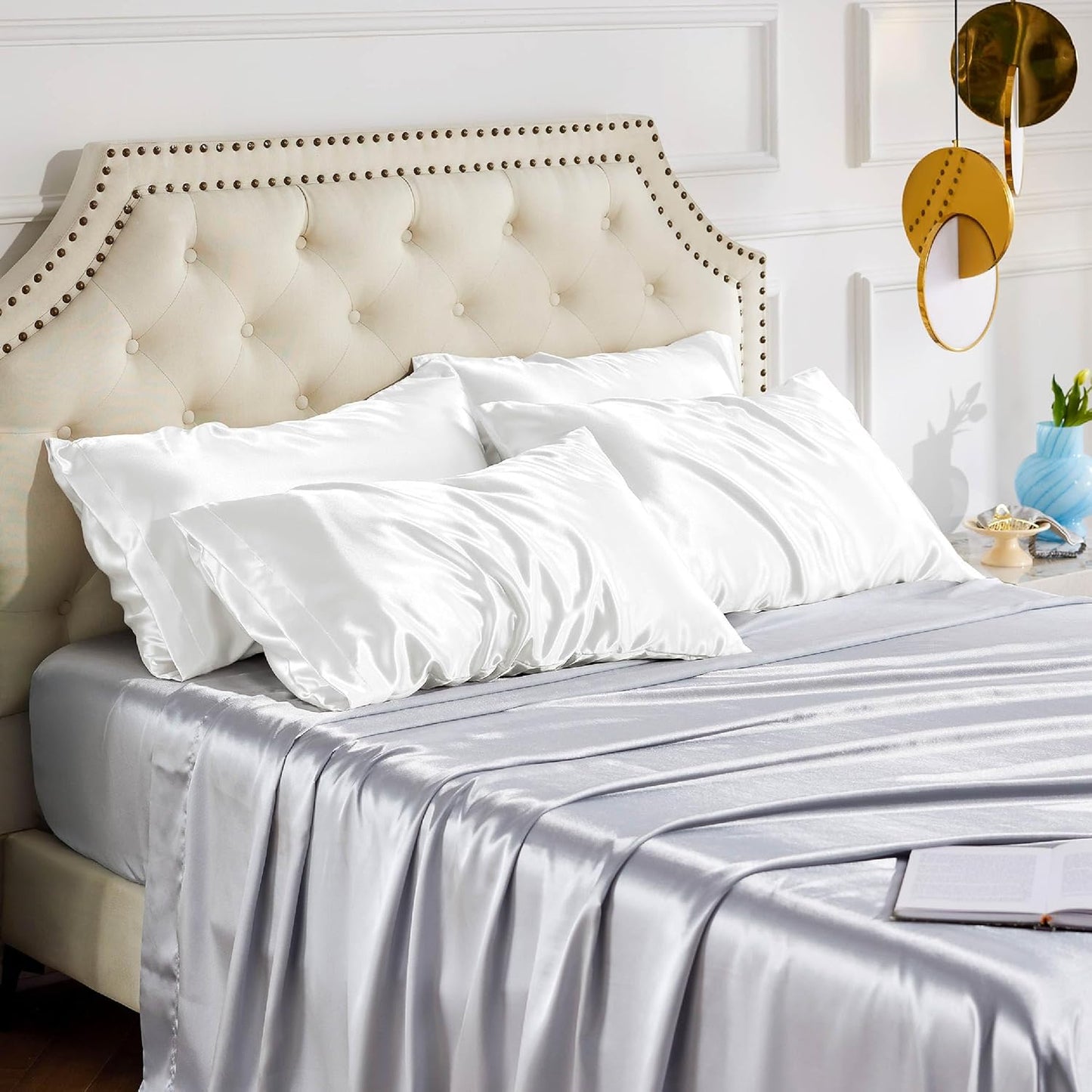 Bedsure King Size Satin Pillowcase Set - Pure White 20x36 Inch Covers for Hair & Skin Care | Gift for All