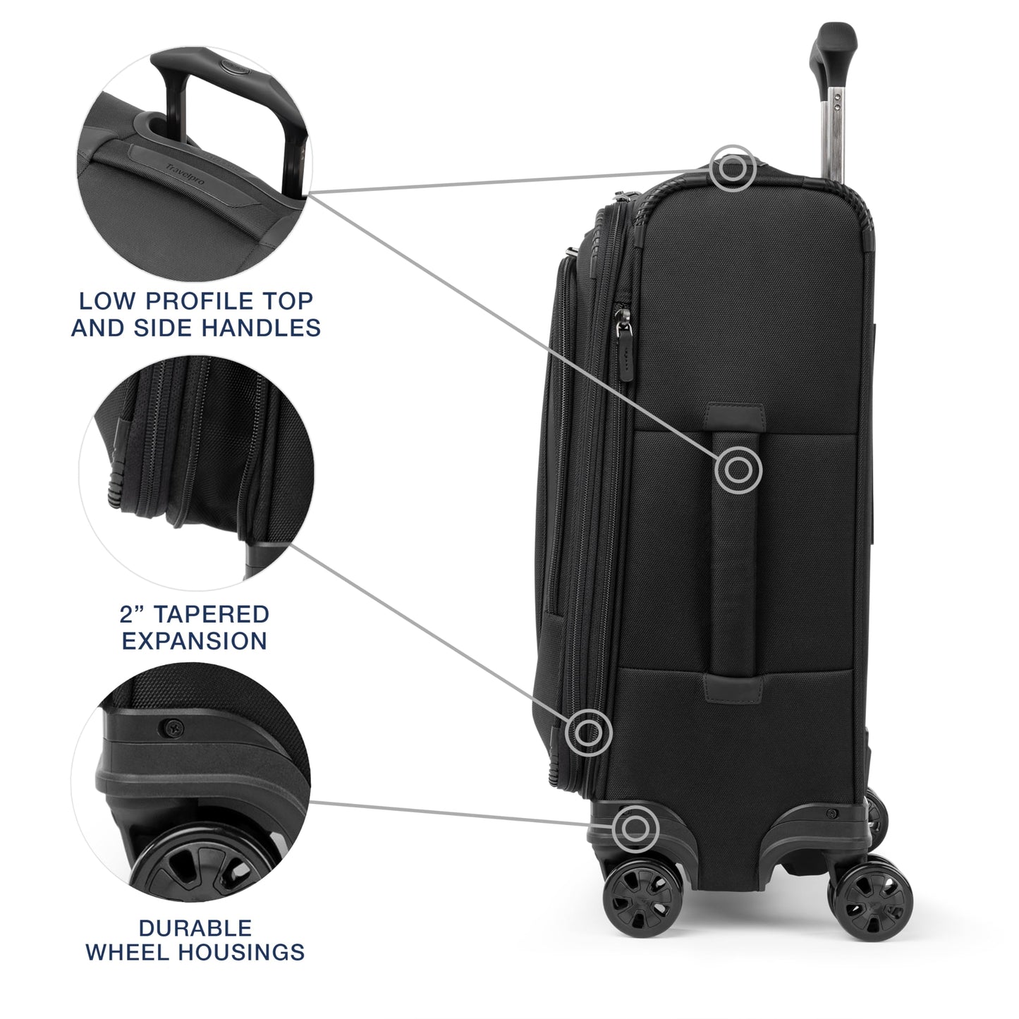 Travelpro Crew Classic Lightweight Softside Expandable Carry on Luggage, 8 Wheel Spinner Suitcase, Men and Women, Carry On 21-Inch, Black