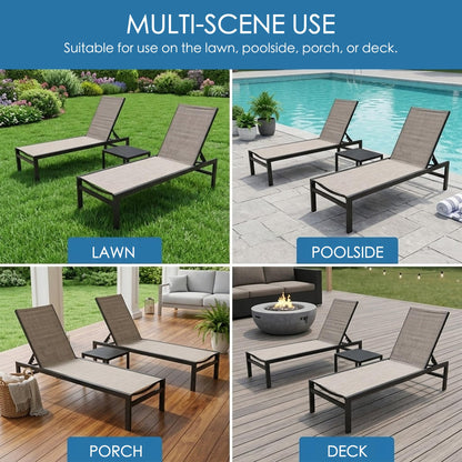 Kozyard 2-Piece Outdoor Chaise Lounge, Powder-Coated Aluminum Frame and Textilene Fabric, Adjustable Reclining Patio Lounger for Poolside, Sunbathing & Backyard (Beige)