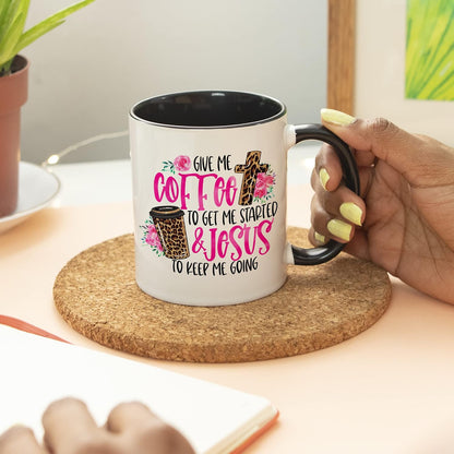 YouNique Designs Coffee & Jesus Christian Mug, 11 Ounces, Black Handle, Scripture Coffee Mug for Women
