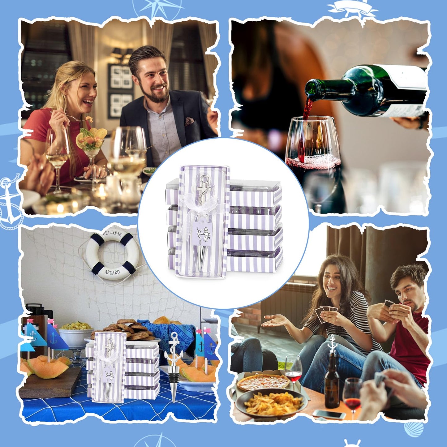 30PCS Anchor Wine Stopper and Nautical Themed Party Favors for Sailors Anchor Stoppers Wine Holiday Birthday Party Decor (Sliver)