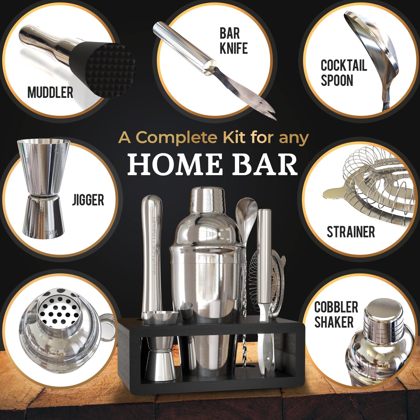Highball & Chaser Cocktail Shaker Set: Bartender Kit for Home Bar Mixology Cocktail Bar Set Plus E-Book with 30 Recipes (Silver)