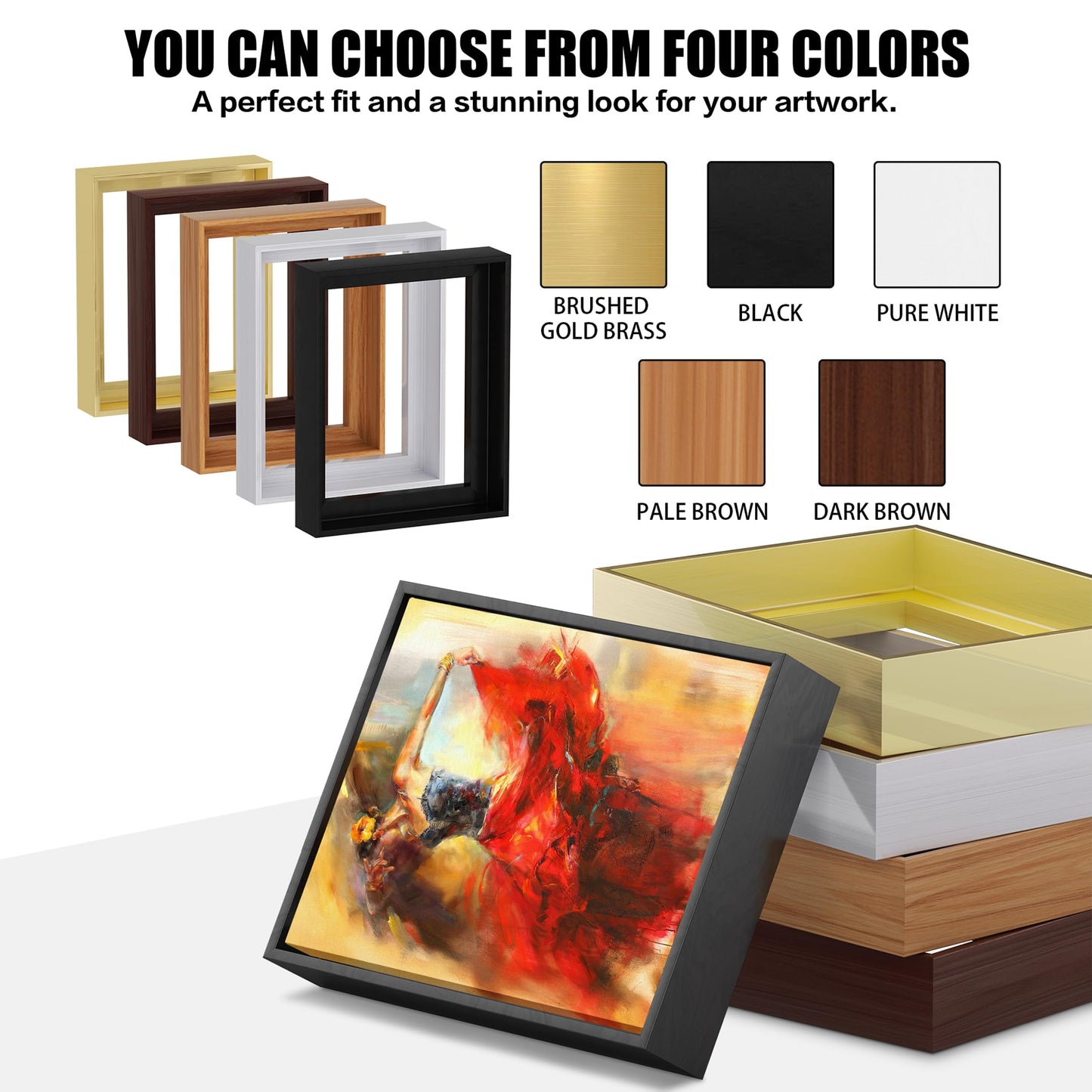 Canvas Floater Frame for Finished Canvas Art, 1.25" Deep Floating Shadow Gap Design, Floating Frame for Canvas Art, Modern Gallery Style Wall Decor, Hardware Included (Champagne Gold, 11x14)