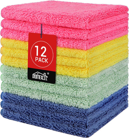 12 Pack, 12x12 Inch, Set HOMEXCEL Microfiber Washcloths Highly Absorbent and Soft Face Towel, Multi-Purpose Wash Cloths