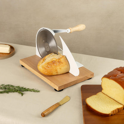 orlia Manual Bread Slicer for Homemade Bread – Adjustable Thickness, Even Slicing Hand-Crank Bread Cutter with Scale Guide, Serrated Blade & Secure Base