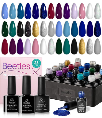 beetles Gel Polish Set - 23Pcs Macaroon Color Gel Nail Kit with Glossy Matte Top Coat Base Coat Yellow Pink White Purple Blue Glitter Bright Uv Nails Paradise Pastel Gel Halloween Gifts for Women