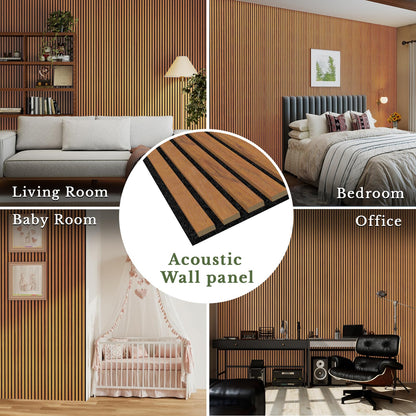 MISSDAY Wood Slat Acoustic Wall Panels, 4 Packs 47.2" x 23.6" Teak Soundproof Panel For Interior Wall Decor Noise Absorbing-3D Textured Wooden Panel Sound-Absorbing for Home, Office, Studio