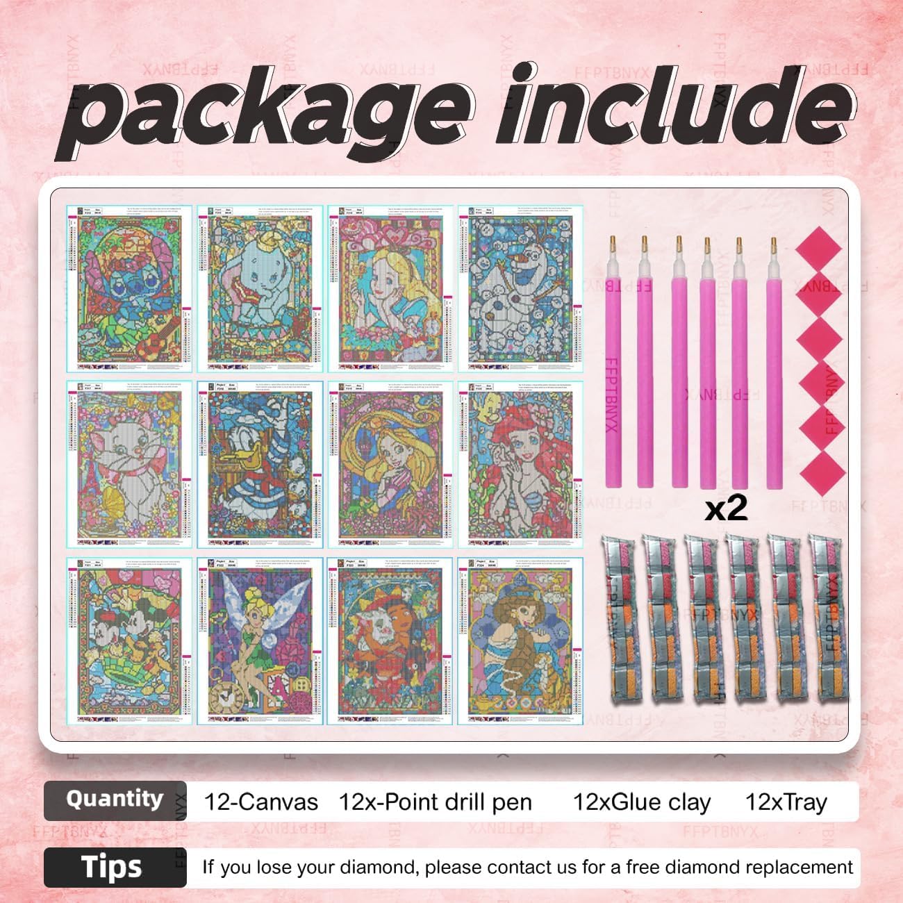 FFPTBNYX 12Pack Diamond Painting Kits for Adults,5D Cartoon Series Diamond Art Kit for Beginners, DIY Paint with Diamonds Round Full Drill Paintings Gem Art for Home Wall Decor 12x16 Inch
