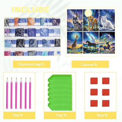 Leixonl Diamond Art Kits for Adults Beginners 6 Pack 5D Diamond Painting Kits for Home Wall Decoration Gifts Round Full Drill 11.8 X 15.7 inch (Animal)