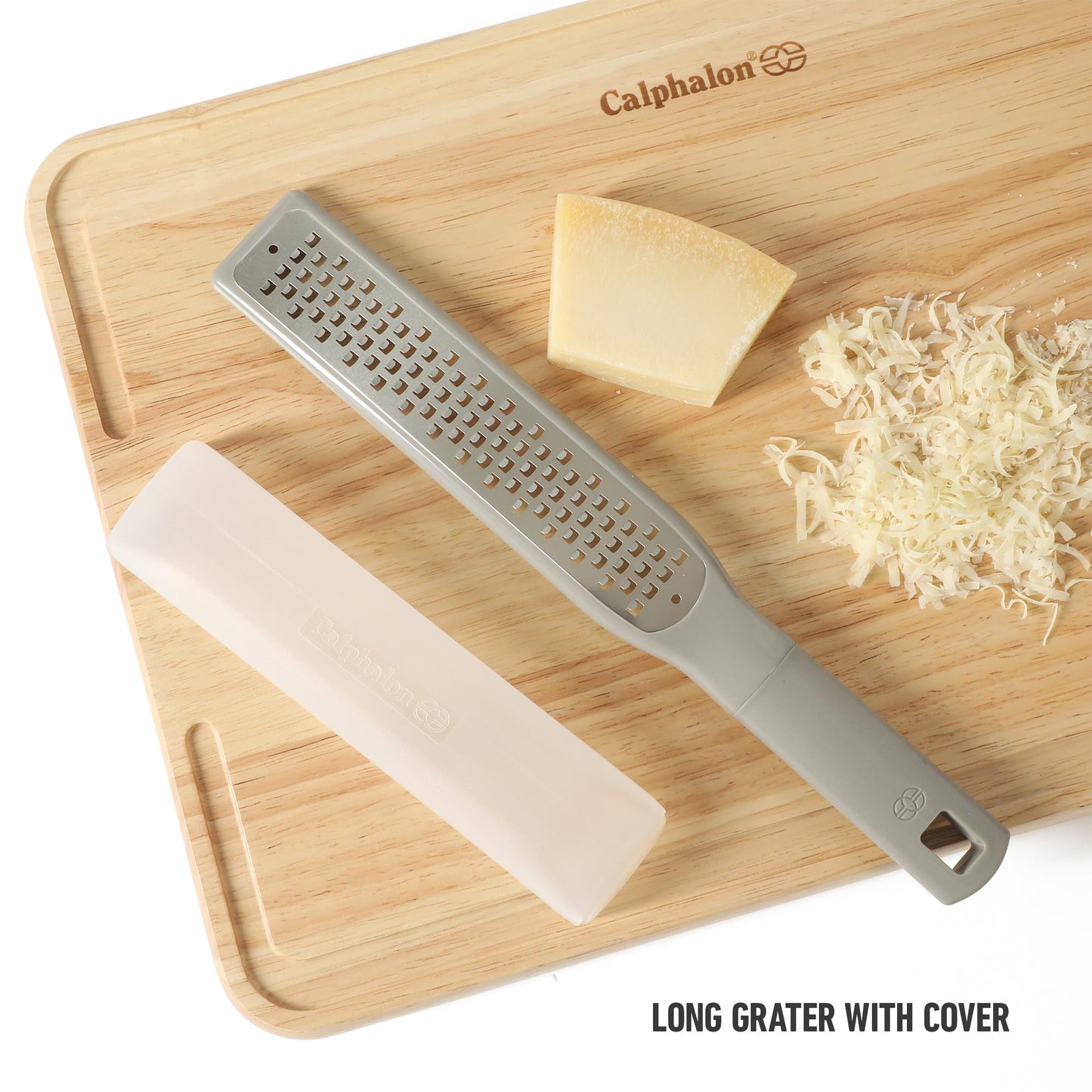Calphalon Prime Stainless Steel Handheld Grater Lemon Zester W/Cover & Rubber Handle - Taupe