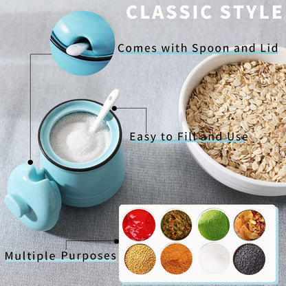 HAOTOP Porcelain Salt Bowl with Lid and Spoon, Ceramic Sugar Bowl 12oz in Turquoise