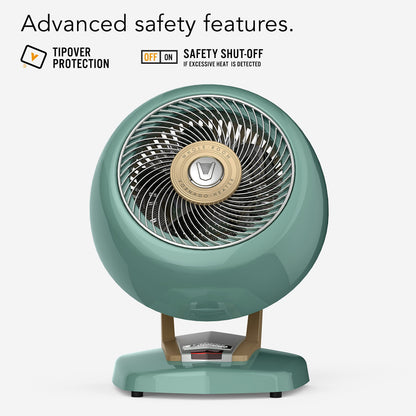 Vornado VHEAT® Vintage Metal Space Heater, 2 Heat Settings, Retro Midcentury Design, Whole Room Heat Circulation, Gentle Heating, Vintage Style for Home, Bedroom, and Office, Green