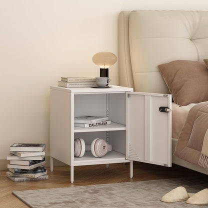 Steehoom Metal Locker End Table Single Door Nightstand Lockable Bedside Table Storage Cabinet for Bedroom, Dorm, 21.26”H X 15.75”W X 15.75”D (1 Door, White)