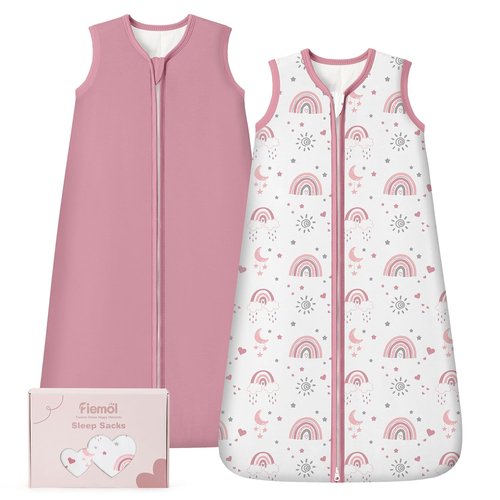Bamboo Rayon Baby Sleep Sack - Soft 1.0 Tog Wearable Blanket for 6-12 Months | 2-Pack Pink Rainbow
