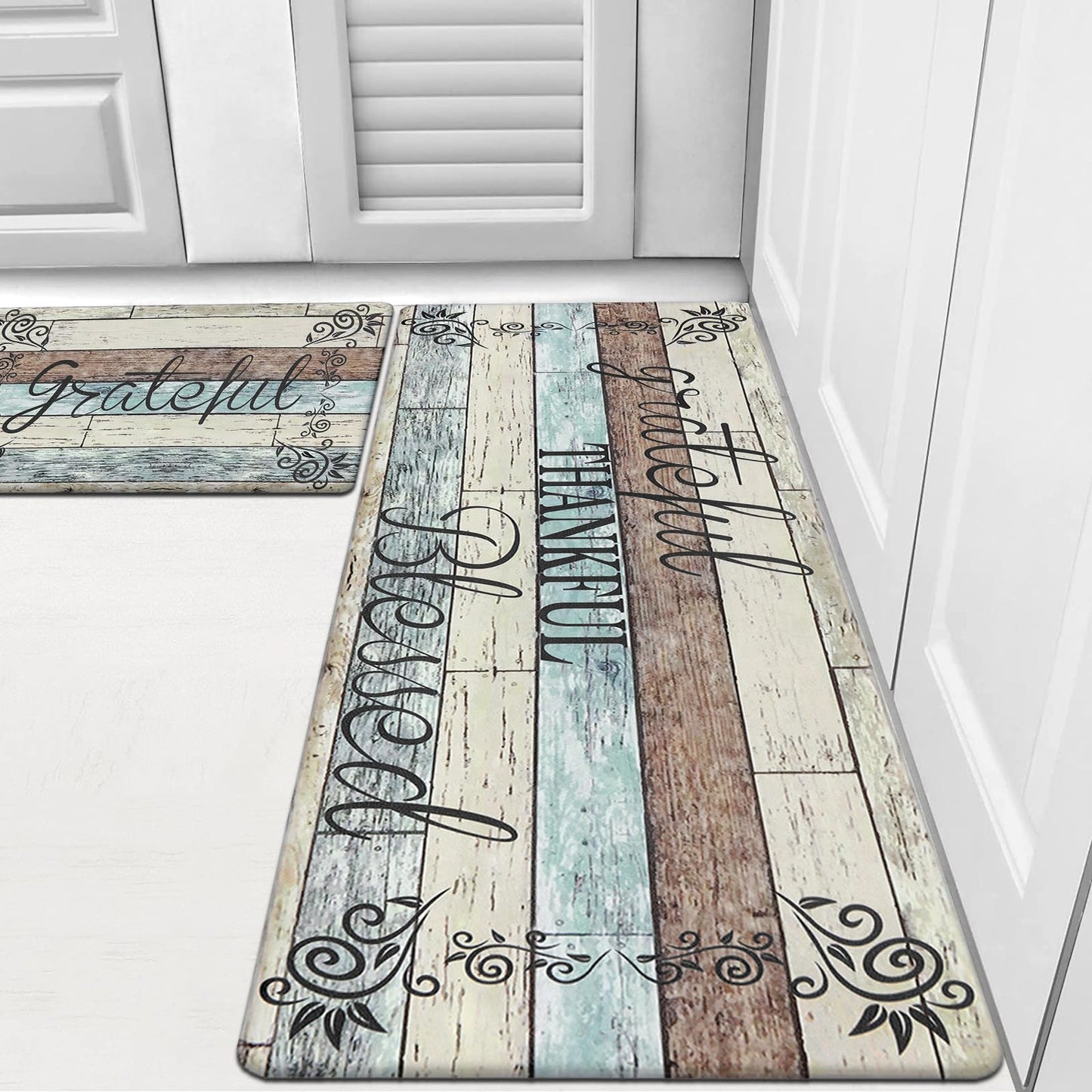 HEBE Anti Fatigue Kitchen Mat Set of 2 Non Slip Cushioned Kitchen Mats for Floor Waterproof Farmhouse Kitchen Rugs and Mats Set Comfort Standing Desk Mat Carpet for Sink,Office,Laundry