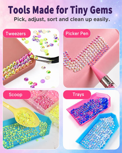 Lacuewa 40 Colors Rhinestone Kit for Bedazzling, 40000 Pcs 3mm Flatback Resin Jelly Rhinestones, All-in-One Bedazzling Kit with 3 Pcs B7000 Glue and Tools for Tumblers, Phone Cases, DIY Crafts