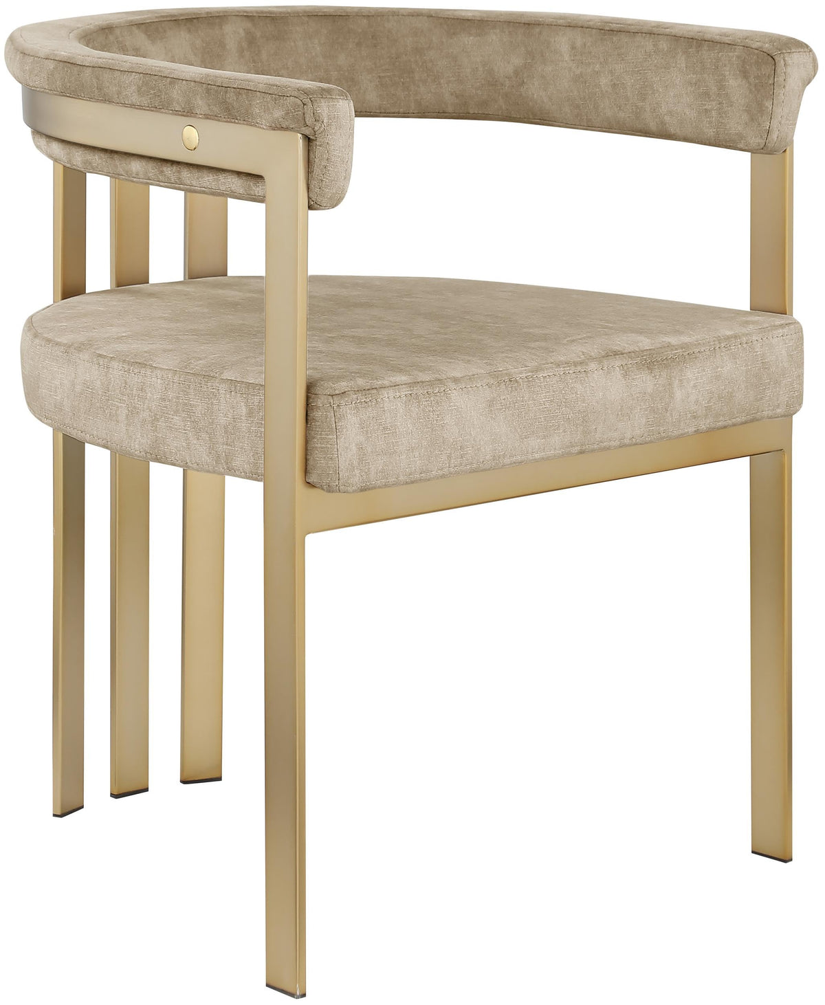 Meridian Furniture 595Beige-C Marcello Collection Modern | Contemporary Velvet Upholstered Dining Chair with Brushed Brass Iron Frame, 23.5" W x 21.75" D x 27.75" H, Beige, Set of 2