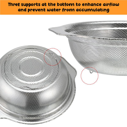 7Pcs Stainless Steel Colander Set, Rice Strainer with Mixing Bowl, 3/4/5QT Large Capacity Microporous Colander with Handle, Mesh Strainer for Washing and Draining Vegetables, Fruit, Dishwasher Safe