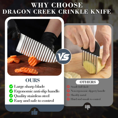 Dragon Creek Crinkle Cutter Knife - Wavy Chopper Potatoes Crinkle Fry Cutter for Vegetable Fruits Fun Carrot Chip Slicer Christmas Thanksgiving Gift Idea Stainless Steel