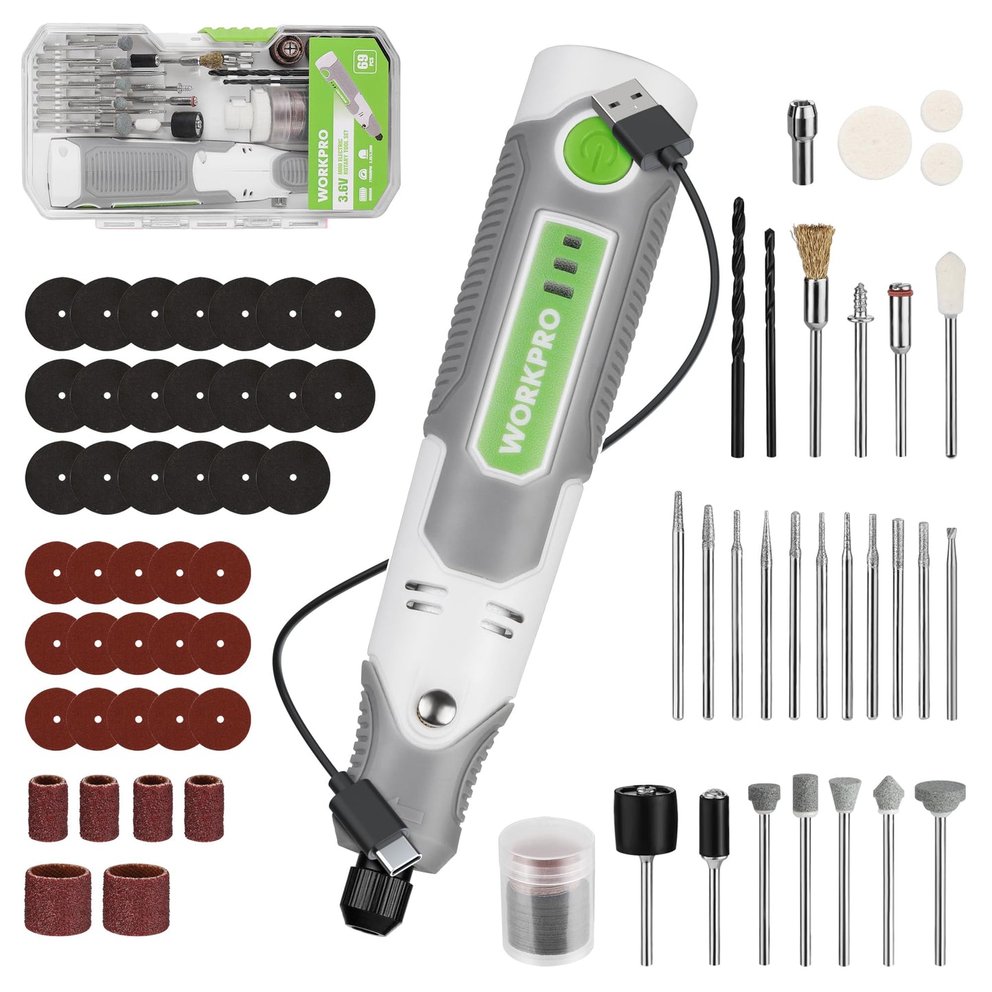 WORKPRO Cordless Rotary Tool Kit with 71pcs Accessories, 3 Variable Speeds, USB Rechargeable Mini Rotary Tool for Engraving, Sanding, Polishing, Carving, Cutting, DIY Crafts