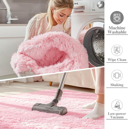 OLANLY Machine Washable 2x5 Runner Rug - Soft Fluffy Shaggy Carpet for Bedroom & Hallway | Pink Aesthetic Decor