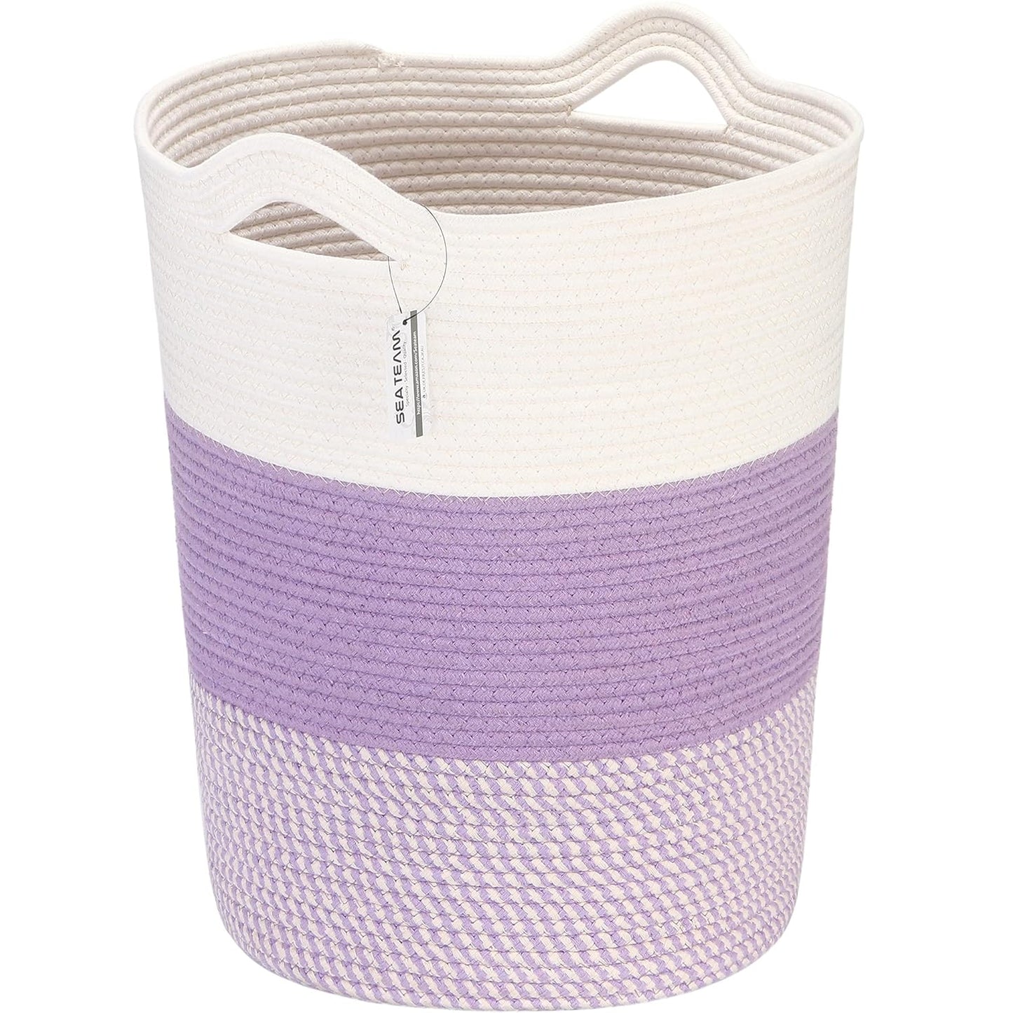 20 14 inches, Sea Team Large Size Cotton Rope Woven Storage Basket with Handles, Laundry Hamper, Fabric Bucket, Drum
