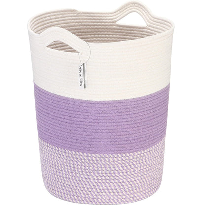 20 14 inches, Sea Team Large Size Cotton Rope Woven Storage Basket with Handles, Laundry Hamper, Fabric Bucket, Drum