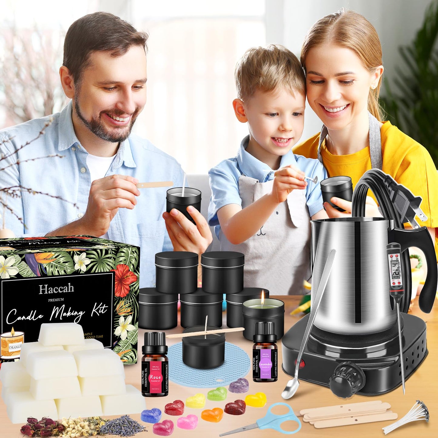 Complete Candle Making Kit With Wax Melter, Candle Making Supplies, DIY Arts&Crafts Kits Gift For Adults,Beginners,Including Bees Wax,500w Electric Stove,Wicks,Rich Scents,Wick Clips,Pouring Pot Etc.