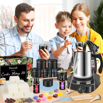 Complete Candle Making Kit With Wax Melter, Candle Making Supplies, DIY Arts&Crafts Kits Gift For Adults,Beginners,Including Bees Wax,500w Electric Stove,Wicks,Rich Scents,Wick Clips,Pouring Pot Etc.
