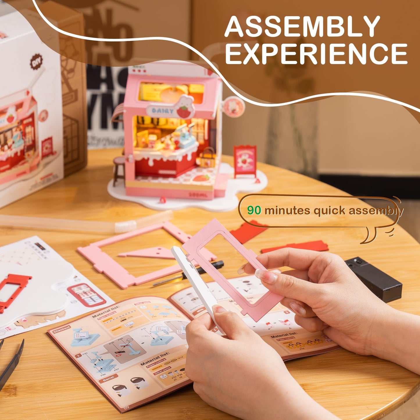 Wowood DIY Mini House Building Miniature Kit Milkbox, Miniverse Lifestyle Bookshelf Decoration, Cute Craft Kits for Women or Girls 14+, Kawaii Gifts Hobbies for Crafters (Strawberry Milkbox)