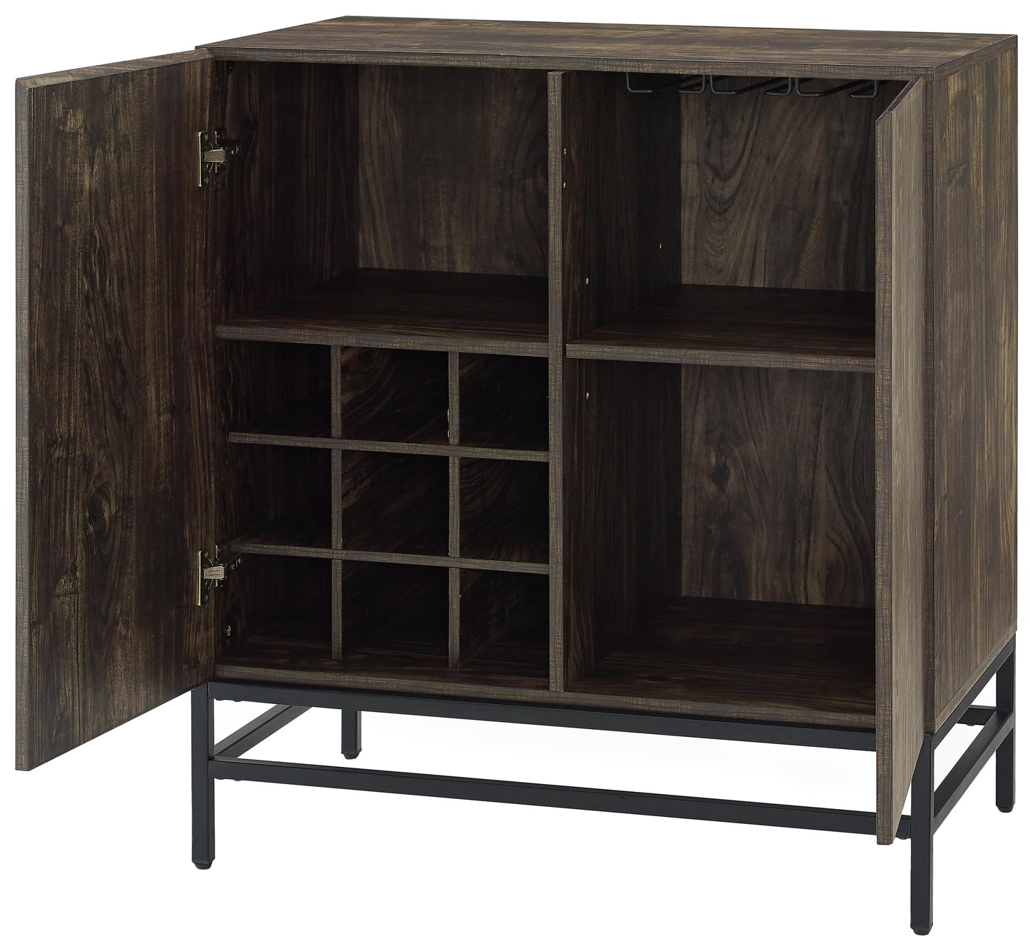Crosley Furniture Jacobsen Bar Cabinet with Storage Shelves and Wine Rack, Brown Ash/Matte Black