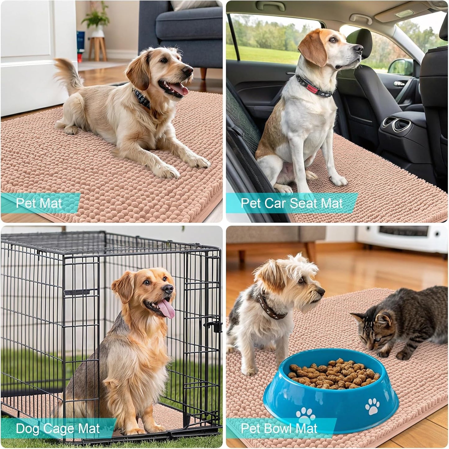 OLANLY Dog Door Mat - Absorbent Non-Slip Chenille Mat for Muddy Paws | 70x24 Inches, Quick Dry, Peach