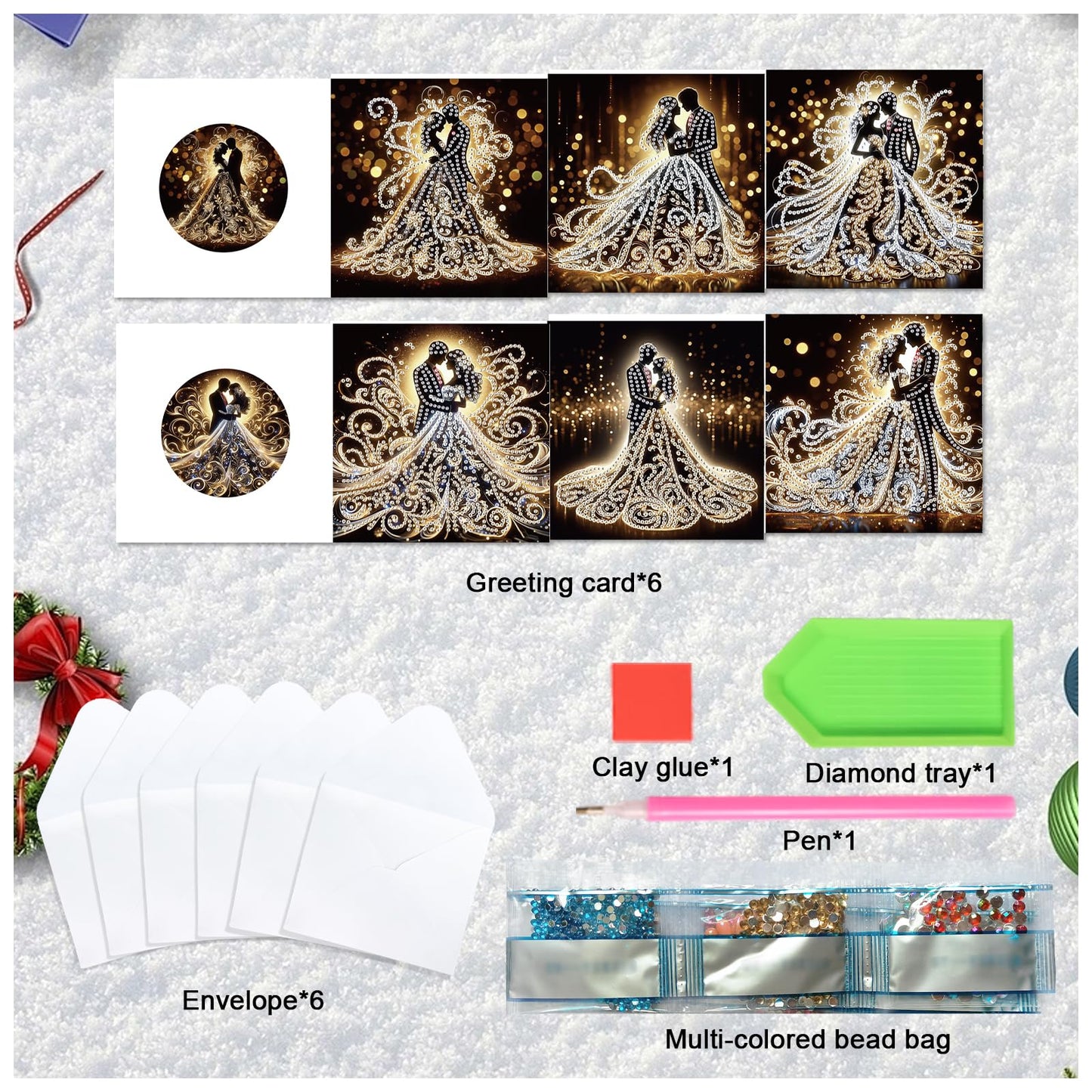 JZHYOAN 6 Packs Diamond Painting Greeting Cards with Envelopes DIY 5D Diamond Art Card Kit Handmade Rhinestone Cards Art and Crafts for Wedding Wish and Celebration Romantic Wedding Couples