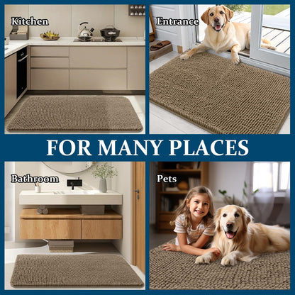 OLANLY Dog Door Mat - Absorbent Non-Slip Chenille Mat for Muddy Paws | 59x24 Inches, Tan