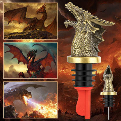 Dragon Head 2-In-1 Wine Bottle Pourer and Stopper, Dragon Gifts for Men Women Dragon Fans, Liquor Bottle Pourers Spout for Alcohol Spirits, Wine Accessories Gifts, Bronze