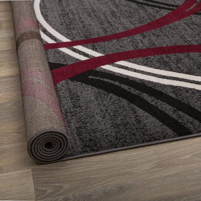Rugshop Modern Wavy Circles Design Non-Shedding Area Rug, Carpet for Living Room, Dining Room, or Office,Grand Room,Open Spaces Red, 10' x 14'
