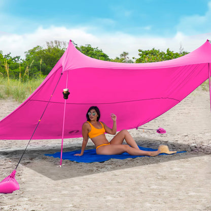 Red Suricata Family Beach Tent & Beach Canopy & 2 Beverage Holders Bundle - UPF50 UV Sun Shade Shelter (Large, Pink)