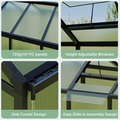 GarveeTech 6X10 FT Greenhouse, Polycarbonate Garden Greenhouse for Outdoors,Aluminum Frame Green House with Lockable Door and Adjustable Roof Vent, Ideal for Backyard Patio and Outside Growing