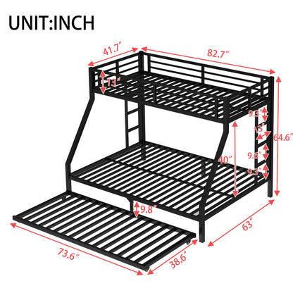 Bellemave Twin XL Over Queen Bunk Bed with Trundle, Heavy Duty Metal Frame with Full-Length Guardrails & Ladder, Bunk Beds with Trundle for Kids, Teens, Adults, Black