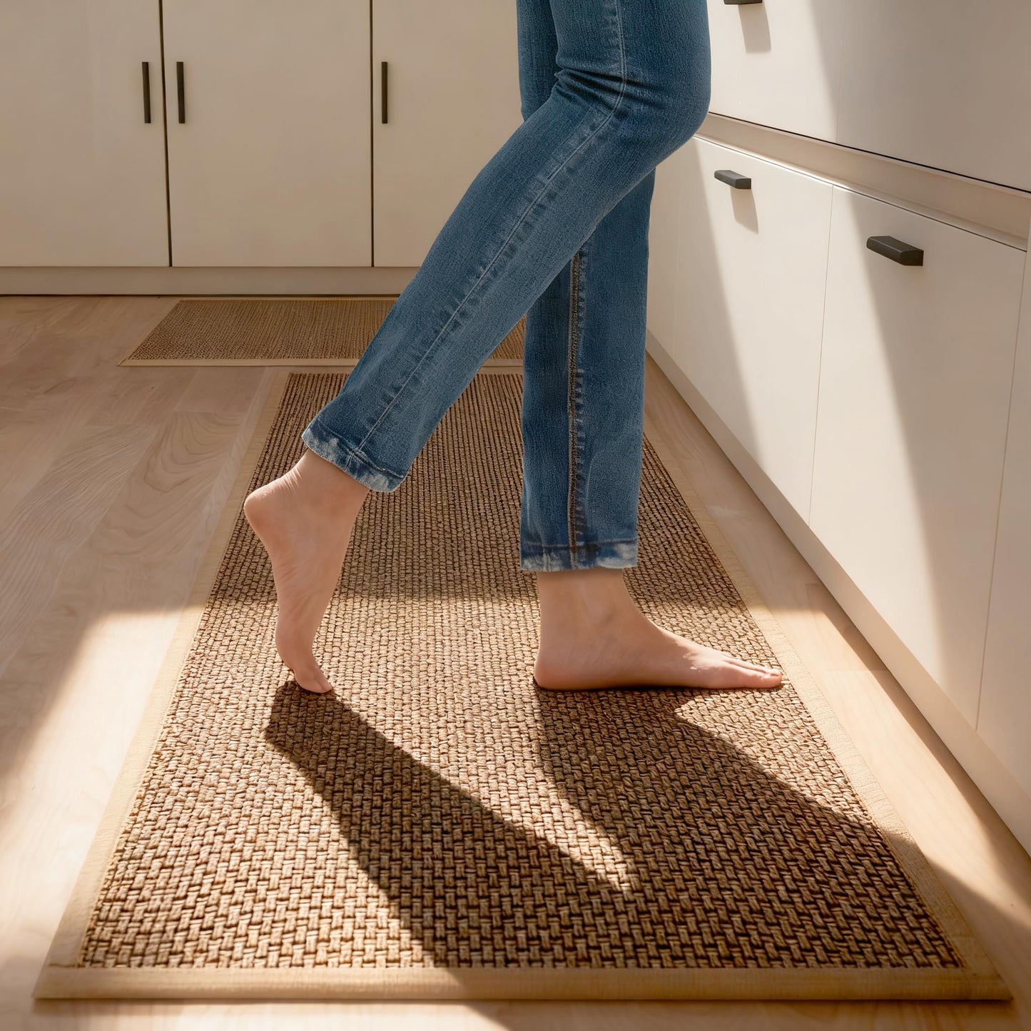 SUMLANS Kitchen Mat Set of 2 PCS, Cushioned Non Slip Rugs for Kitchen Floor, Absorbent Runner Comfort Standing Mats Washable for Kitchen, Office, Home (Brown, 17.3"x47"+17.3"x30")