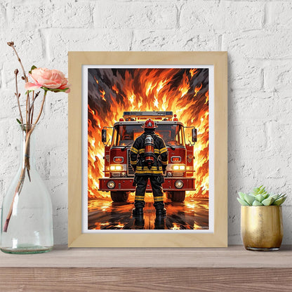 YEEIFFD Diamond Dots DIY Kits Firefighter Fire Engine Truck Stitch Diamond Art Painting 5D Full Round Drill Paint by Diamonds Gem Art for Beginners Living Room Bedroom Decor 12x16 inch