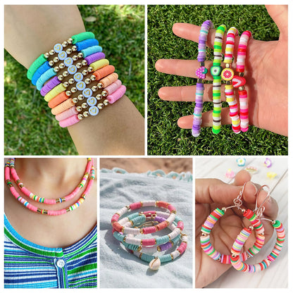 Gionlion 25000 Pcs Clay Beads Bracelet Making Kit Abundant Single Color Heishi Beads, 7 Boxes Polymer Beads for Bracelets Jewelry Making kit with Charms, DIY Arts and Crafts Gifts
