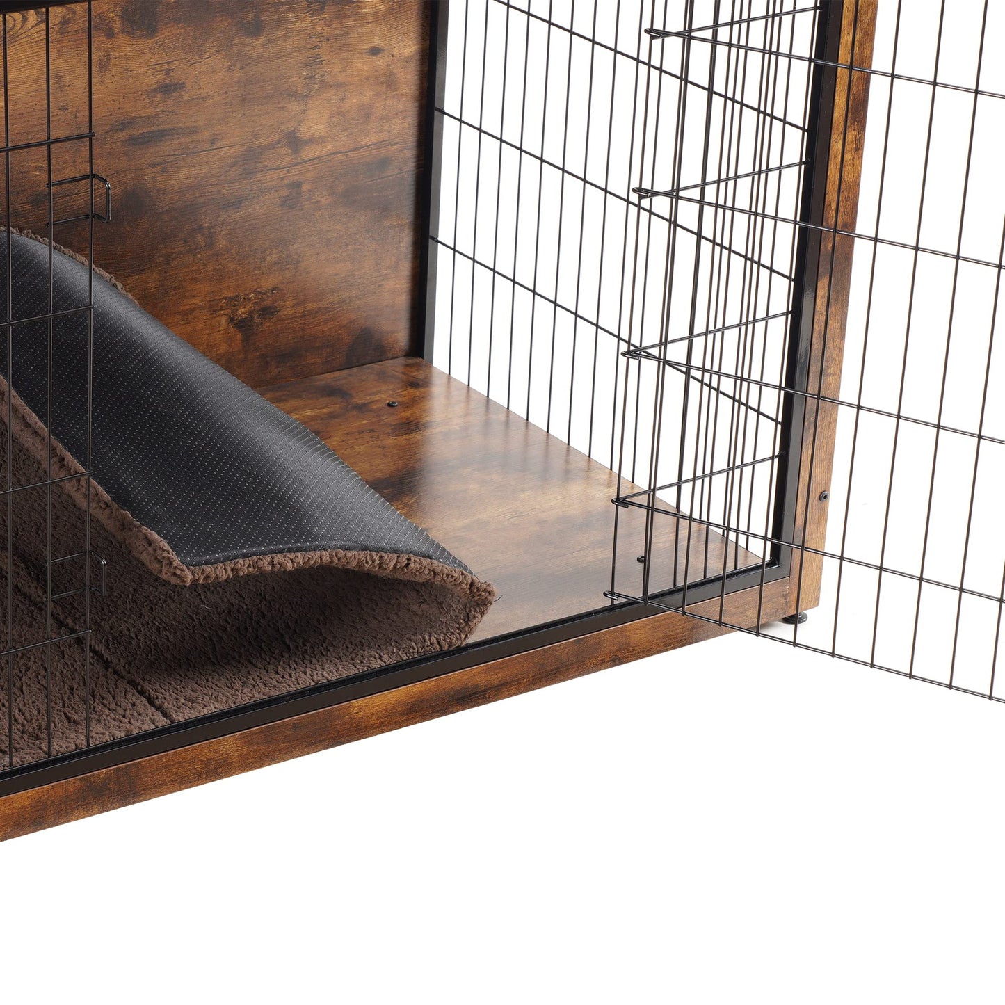 DWANTON Dog Crate Furniture with Cushion, Wooden Kennel Table with Double Doors, Indoor Dog House, Extra Large Size, 43.3" L, Rustic Brown
