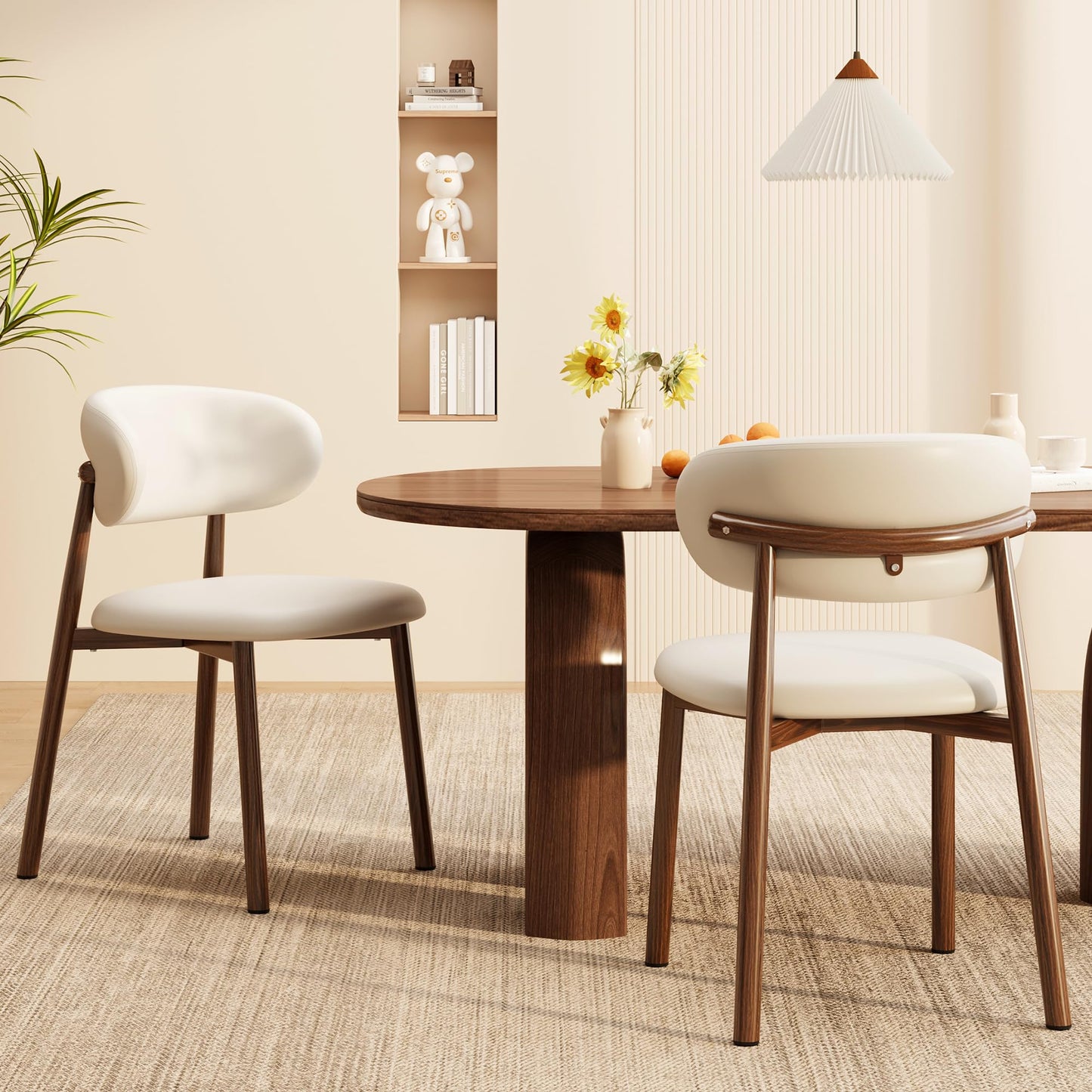 JCAJCA Kitchen Dining Chairs Set of 4 Modern Upholstered Leather Farmhouse Dining Room Chair with Metal Legs, Walnut/Beige