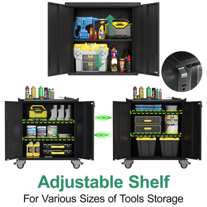 VIYET 5-Piece Rolling Garage Tool Cabinet Set,Heavy Duty Steel Garage Storage System with Wall Cabinet & Mobile Rolling Tool Chest,Lockable Adjustable Shelving Combo for Workshop Organization,Black