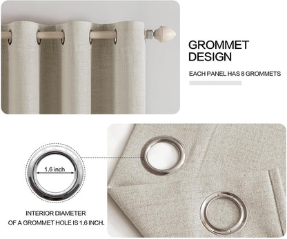 MIULEE 100% Blackout Linen Curtains - Thermal Insulated Cobblestone Grommet Drapes | 52 x 84 Inch (2 Panels)