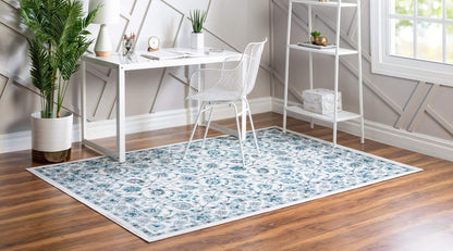 Unique Loom Aarhus Collection Vintage Border Area Rug (10' 0 x 13' 0 Rectangular, Ivory/Teal)