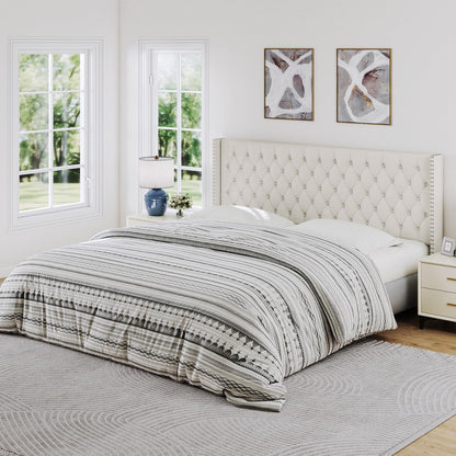 Furpopup King Size Headboard Only, Wingback Wall Mount Headboard King Size for Adjustable Bed Featuring High-Density Sponge Padding, Luxury Texture Easy Assembly Comfort and Style, Ivory